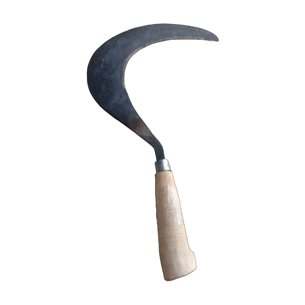 Sickle with wooden handle on a white background