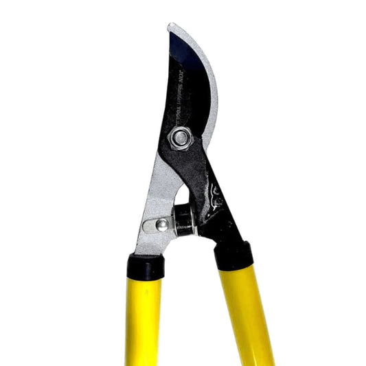 Gardening shears with yellow handles on a white background