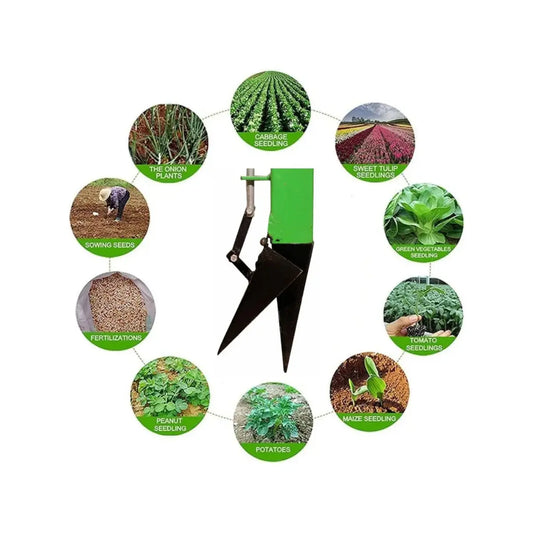 Gardening planter tool with images of multipurpose uses of the machine