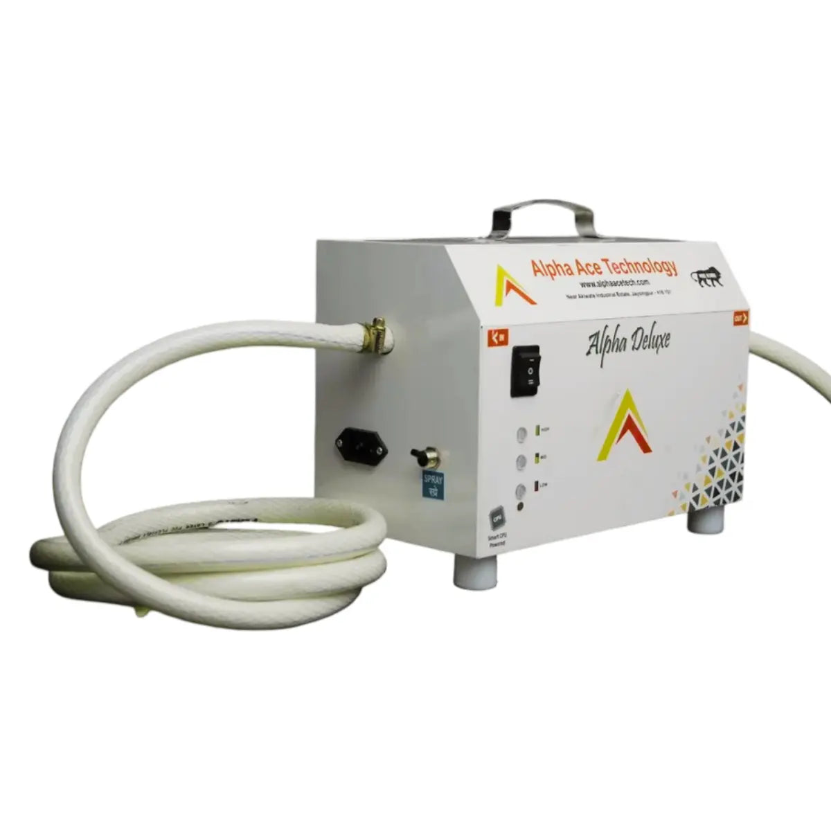 Battery operated Fertilizer injector with 'Alpha Ace Technology' branding on a white background