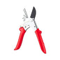 Pruning shears with red handles on a white background