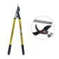Garden pruning lopper with close-up of blades on a white background