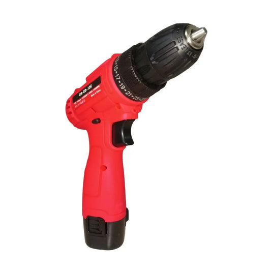 Red cordless drill on a white background