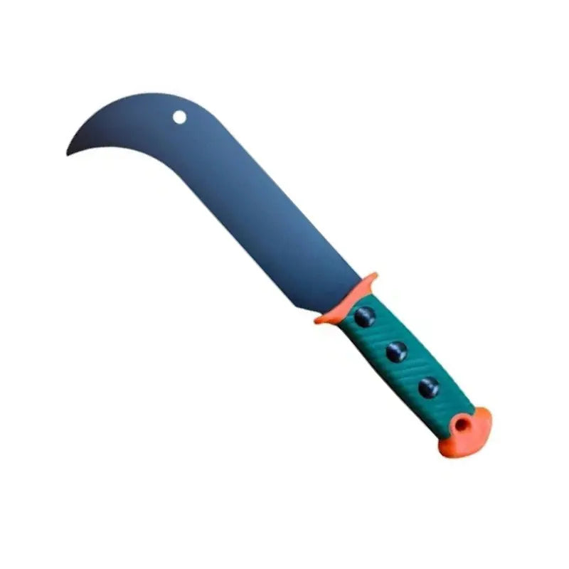 Bill Hook with black blade and green-orange handle on a white background