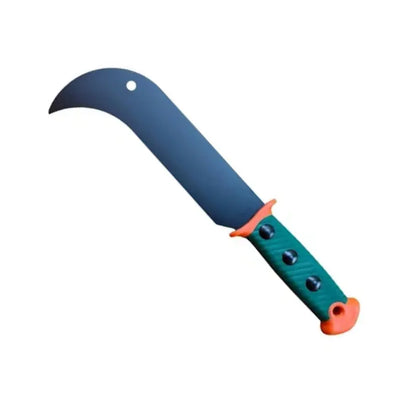 Bill Hook with black blade and green-orange handle on a white background
