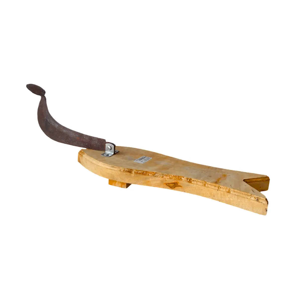 tradtional Indian wooden vilati with curved blade on a white background
