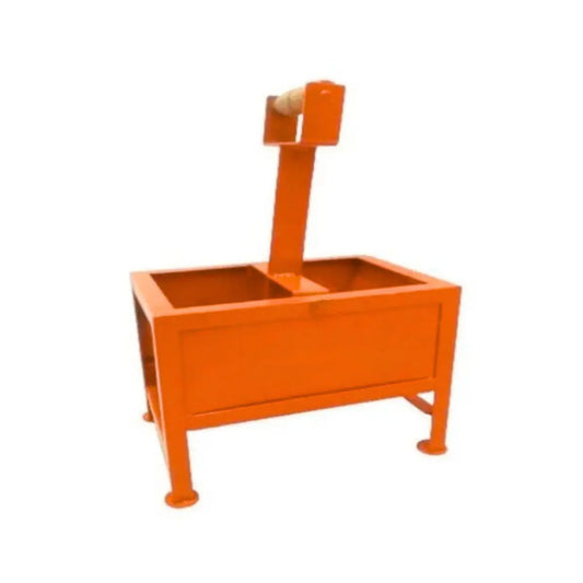 Orange peanut shelling machine with handles on a white background
