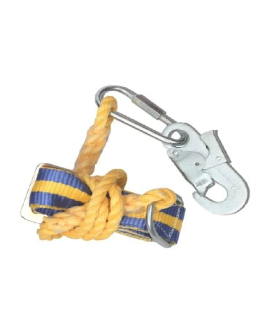 Safety harness Belt with yellow and blue rope on a white background