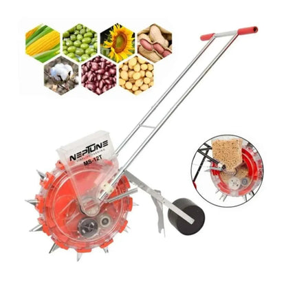 Neptune MS-123 seed sowing machine with images of crops on a white background