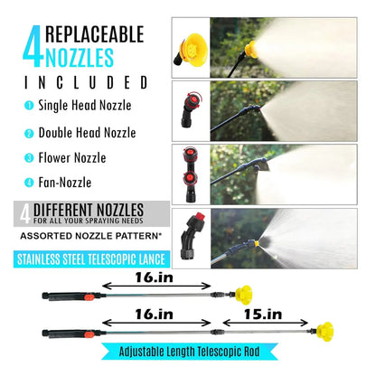 Spray gun with interchangeable nozzles and telescopic lance on a white background