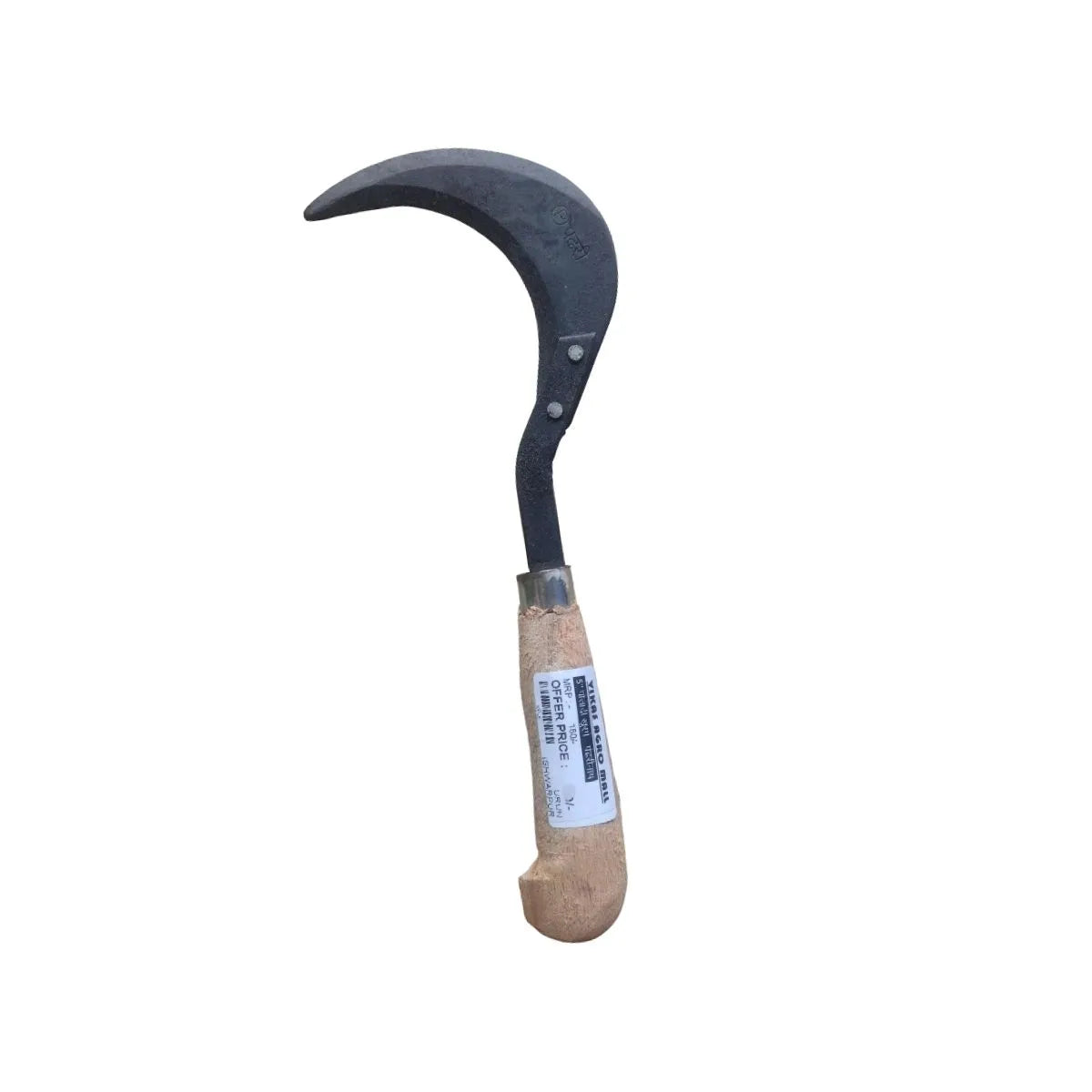 Sickle with a wooden handle on a white background