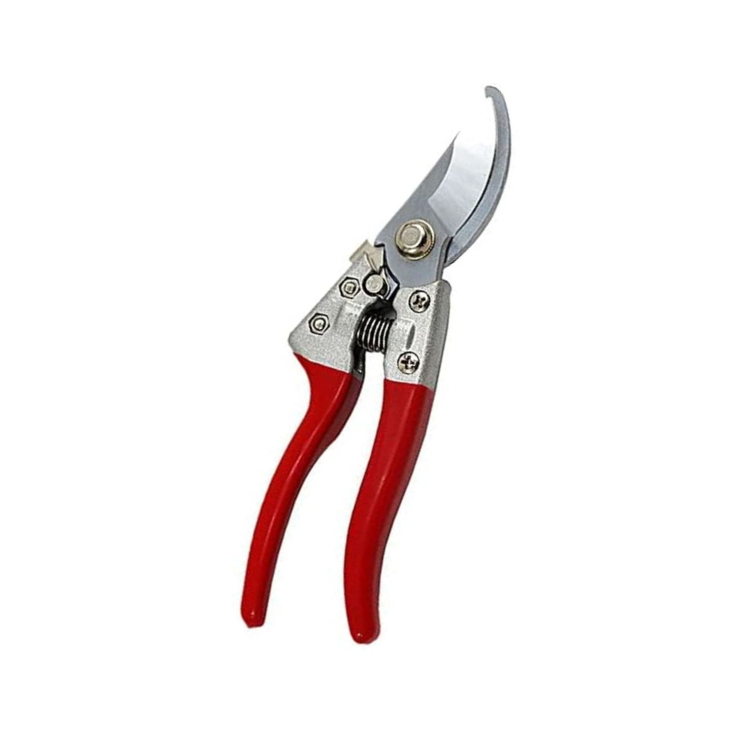 Gardening shears with red handles on a white background