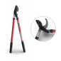 Garden pruner with red and black handles on a white background