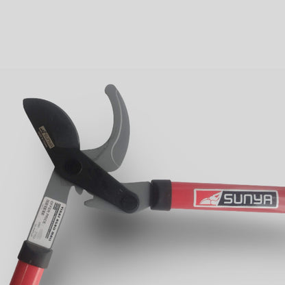 Pruning shears with a red handle and 'Sunya' branding on a light gray background