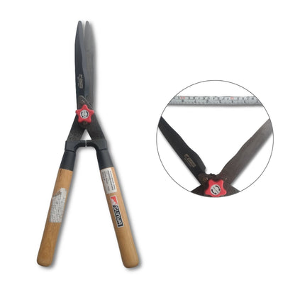 Hedge shears with wooden handles on a white background