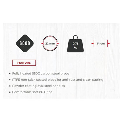 Product feature display with text and icons on a white background