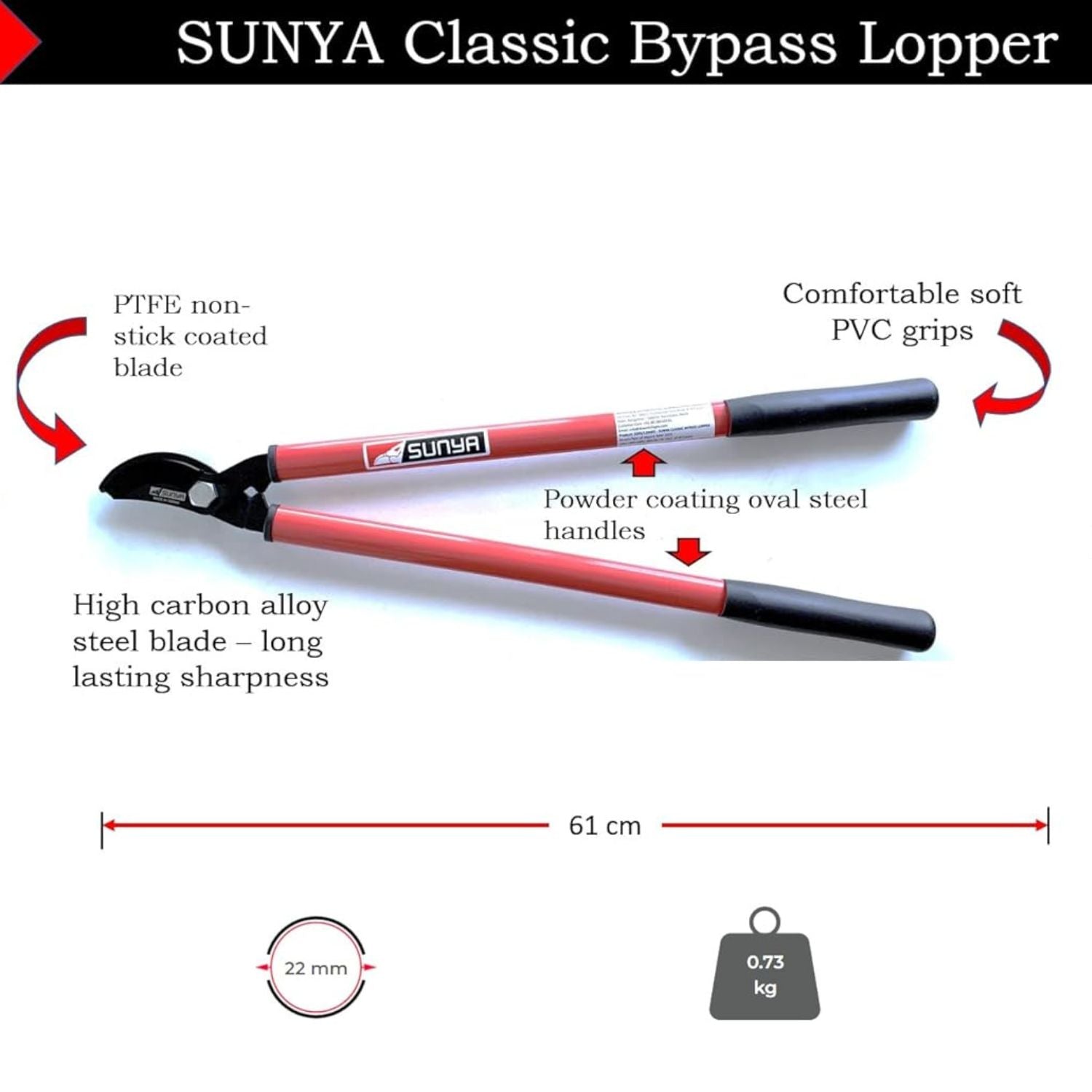 SUNYA Classic Bypass Lopper with features highlighted on a white background