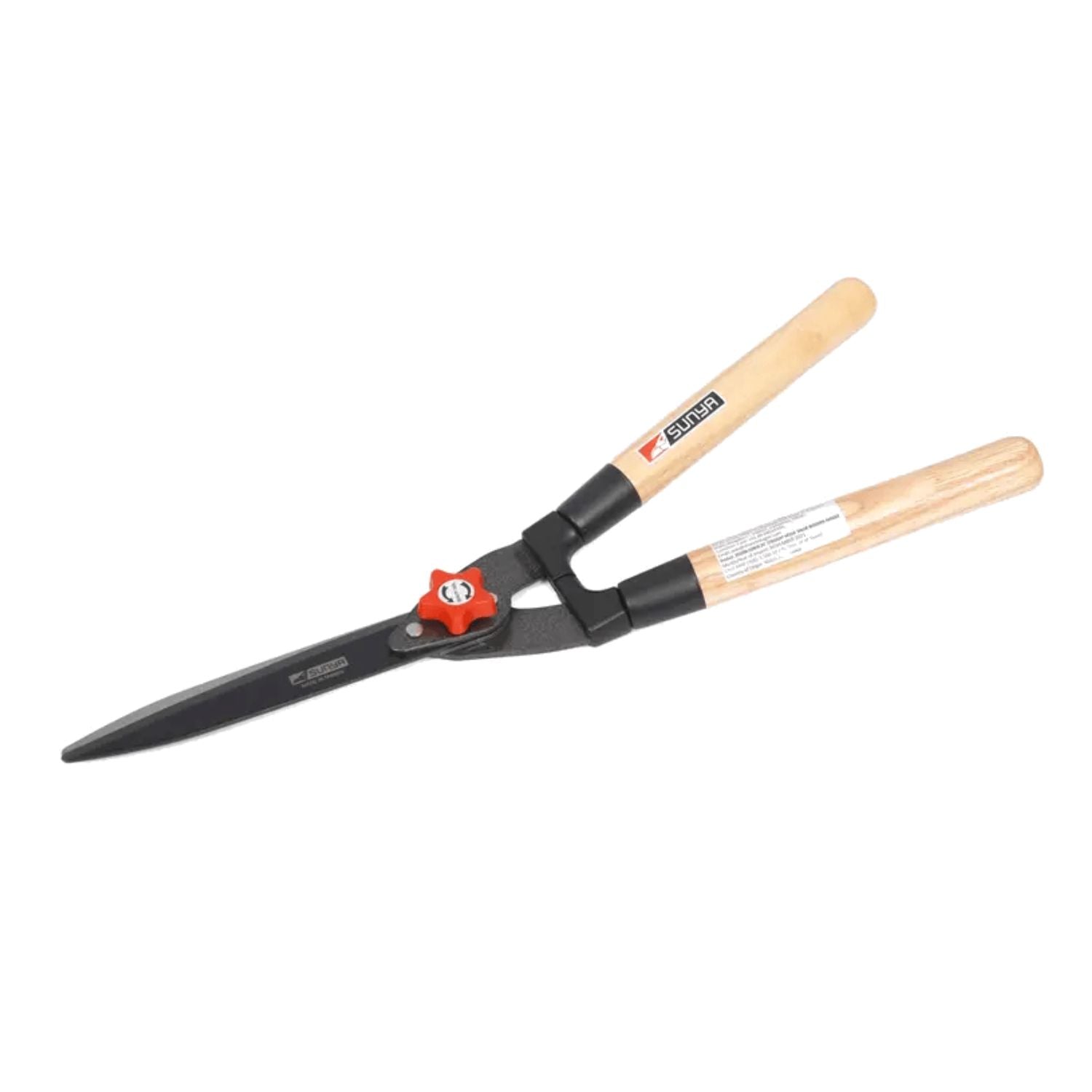 Hedge trimmer with wooden handles on a white background