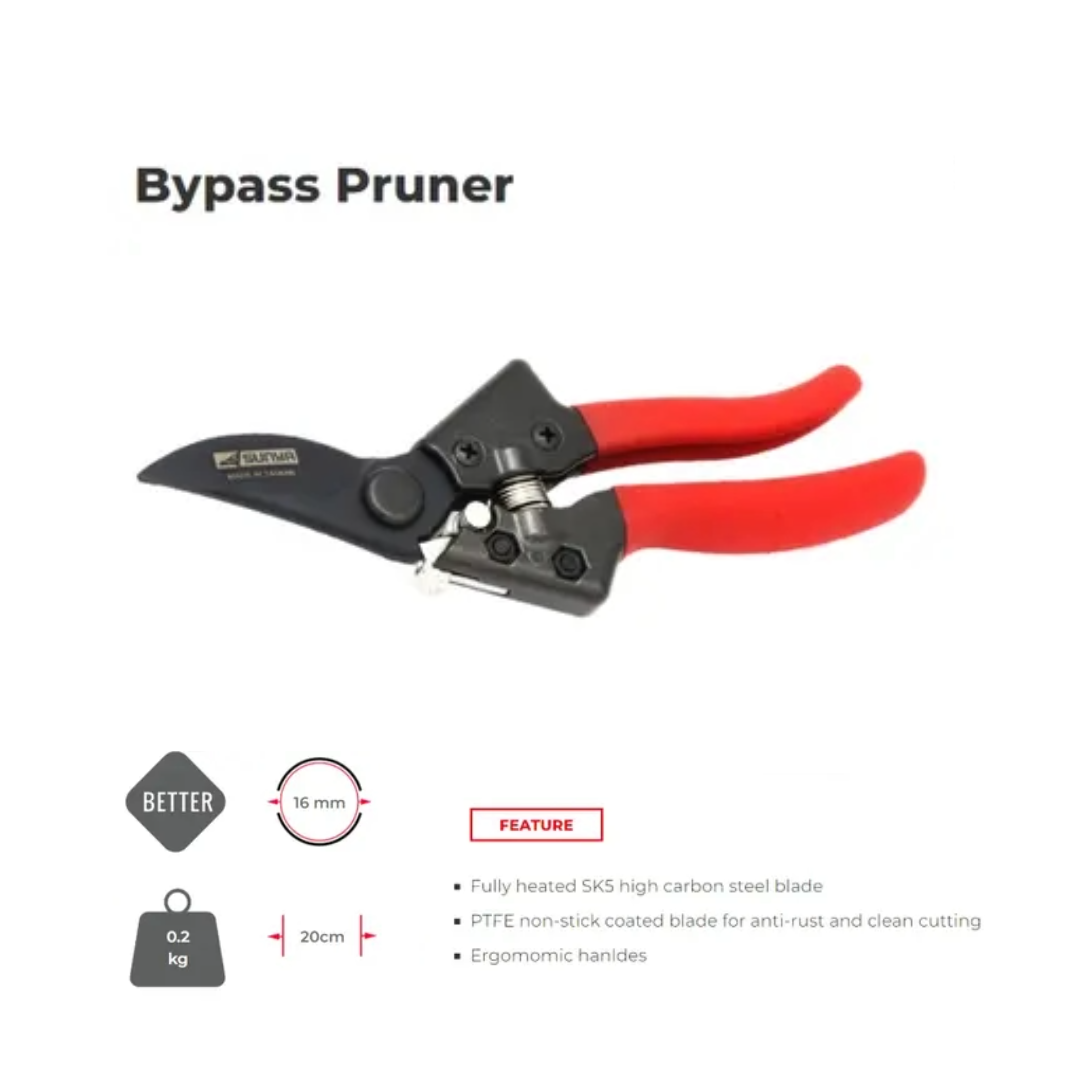 Bypass pruner with red handles on a white background