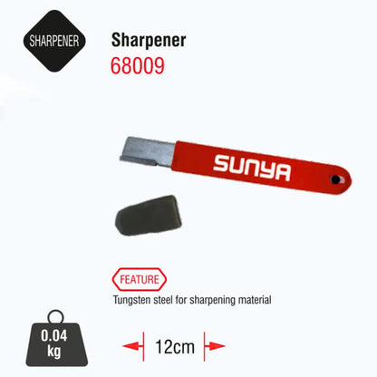 Red handle sharpener with 'Sunya' branding on a white background