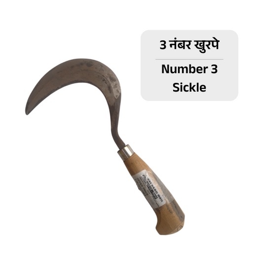 Number 3 sickle with wooden handle on a white background