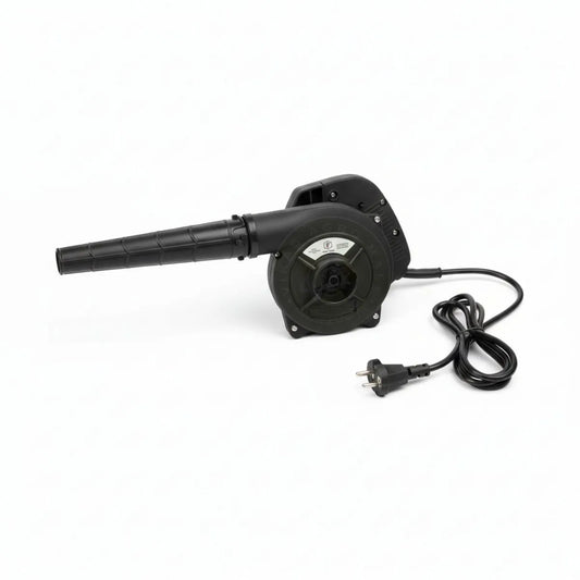 Black handheld blower with cord on a white background